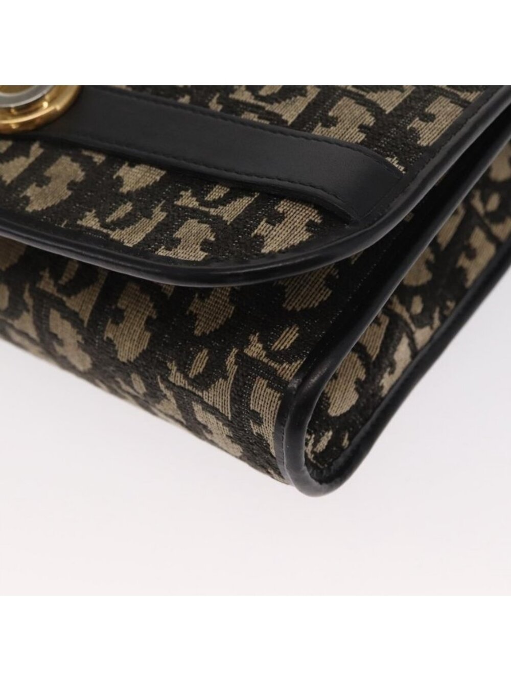 Authentic Christian Dior Trotter Canvas Shoulder Bag Black Gold - Picture 6 of 16